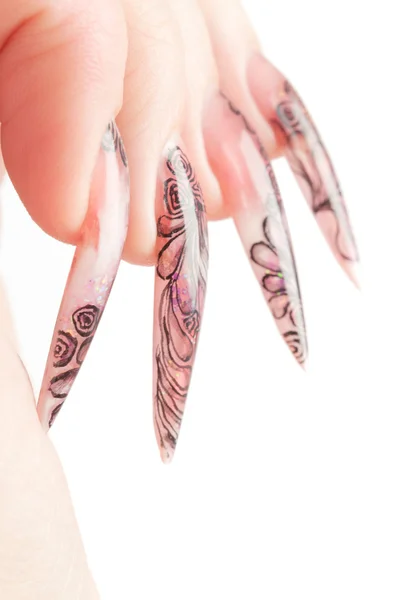 Menselijke vingers met lange vingernagel — Stockfoto