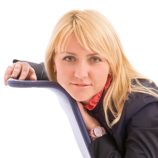 Portrait of attractive businesswoman on chair — Stock Photo, Image