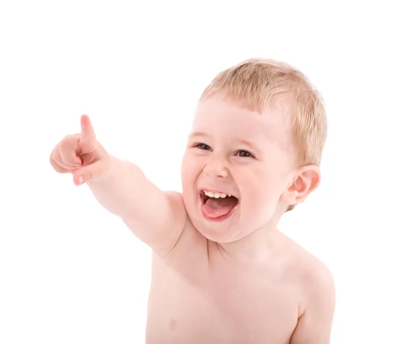 Portrait of baby pointing by finger — Stock Photo, Image