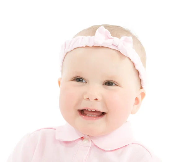 Happy face of baby girl with bowknot on head — Stock Photo, Image