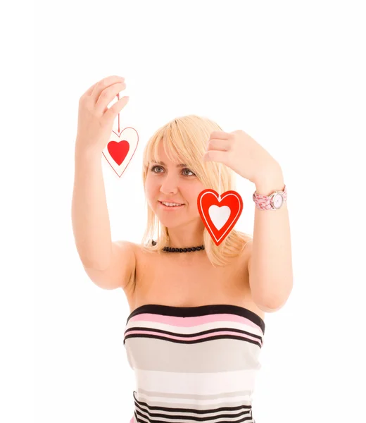 Woman choosing from two heart. Concept — Stock Photo, Image