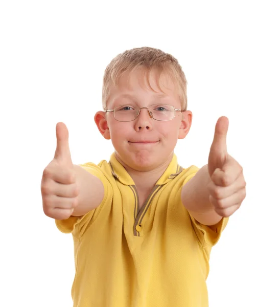 Teenager show thumb up sign on two hands — Stock Photo, Image