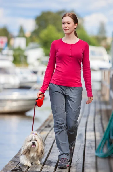 Young woman with shih-tzu dog — Stock Photo, Image