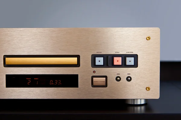 Expensive CD Player Playing Music with Golden Front Panel — Stock Photo, Image