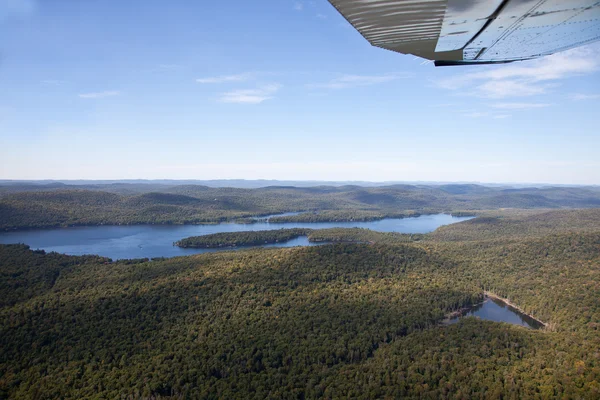 Adirondack bossen en meren in de zomer luchtfoto van lichte aircr — Stockfoto