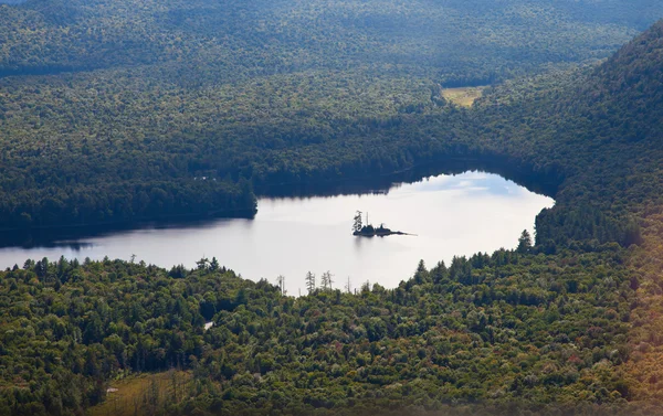 Adirondack bossen en meren in de zomer luchtfoto van lichte aircr — Stockfoto