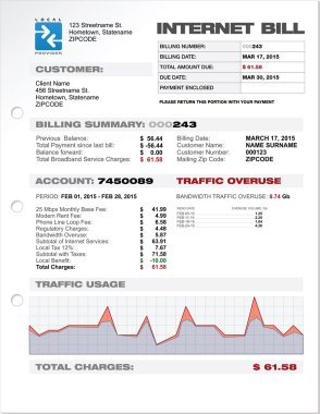 Internet sağlayıcısı ISS Bill belge şablonu giderleri 