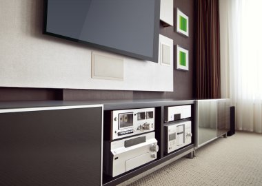 modern ev sinema odası iç düz ekran tv