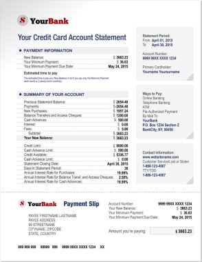 Credit Card Bank Account Statement Template clipart