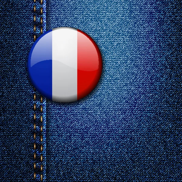Francja jasny kolorowy znaczek na Denim tkanina tekstura wektor — Wektor stockowy