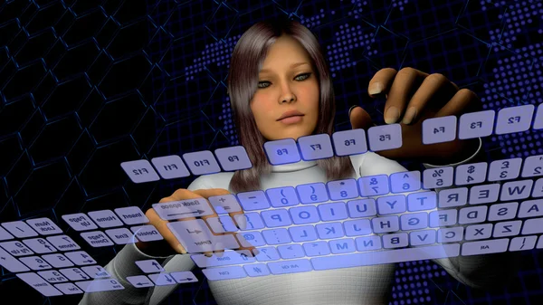 Flickan och tangentbordet — Stockfoto