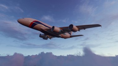 Gün batımının arka planında bir uçağın görüntüsü.