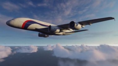 Bir yolcu uçağının uçuşu, soyut tasarım kullanılır, 3 boyutlu illüstrasyon