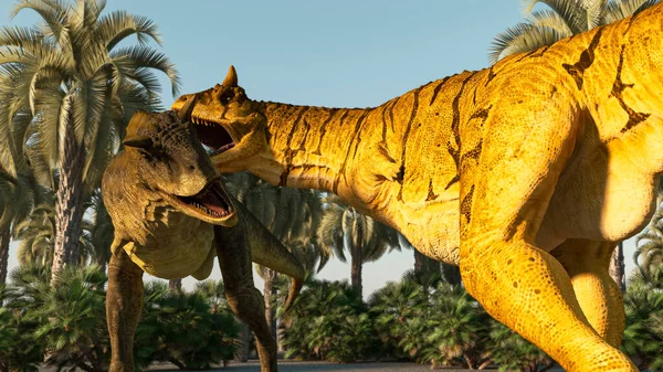 Cena Dois Dinossauros Ilustração — Fotografia de Stock