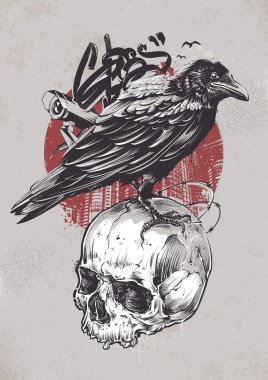 Raven on Skull clipart