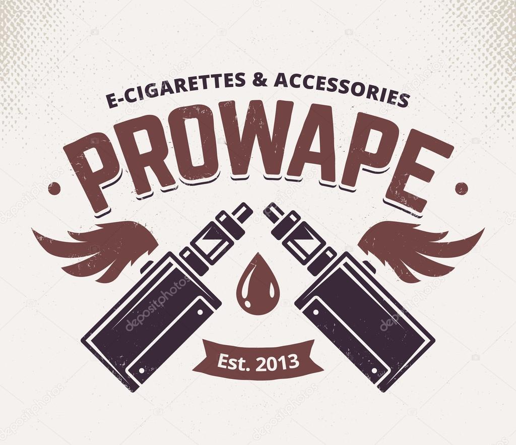 Vape shop emblem template. Vector retro style emblem with vaping attributes.