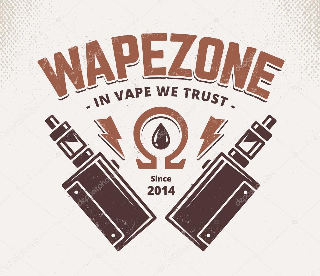 Vape shop emblem template. Vector retro style emblem with vaping attributes.