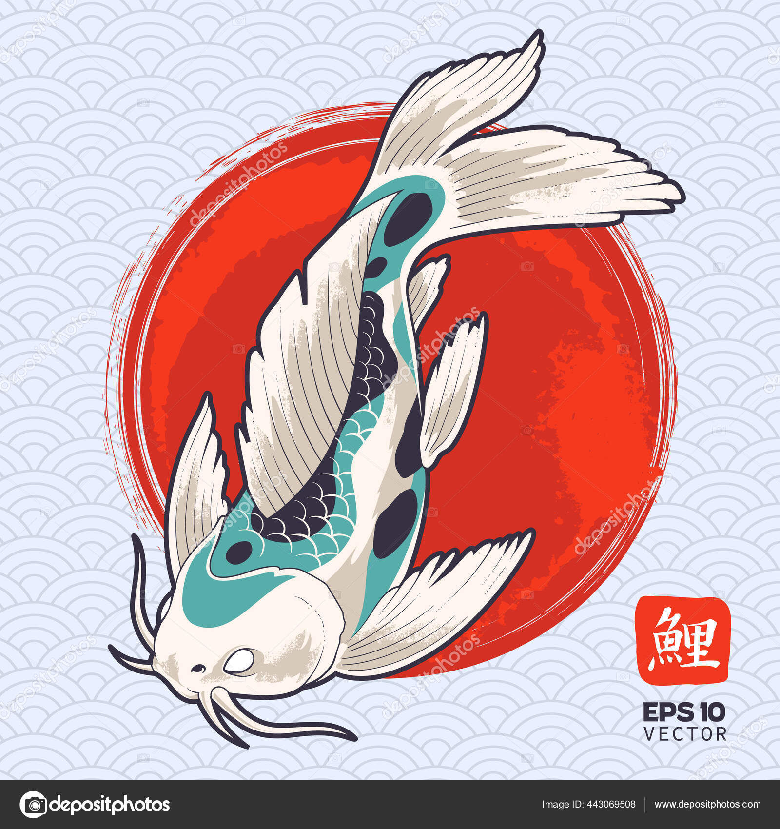 Arte Vetorial Peixes Koi Círculo Vermelho Pintado Ilustração Carpa Japonesa  Vetor de stock de ©Vecster 443069508, image size:1600x1700