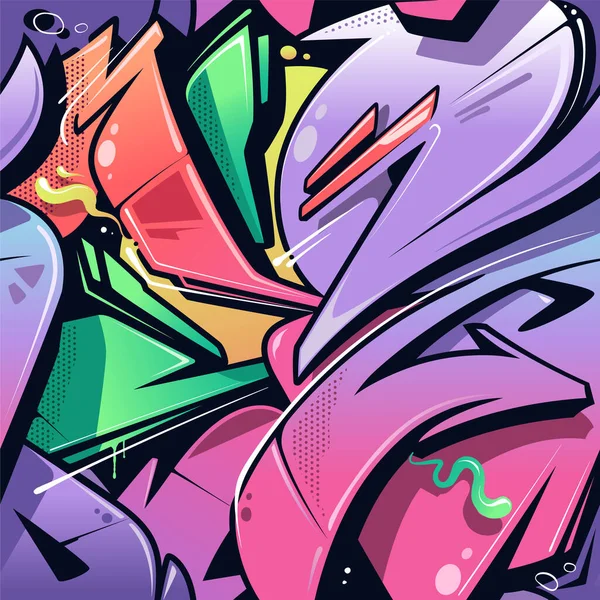 Wild Style Graffiti Seamless Pattern Saftige Lebendige Farben Und Dynamische — Stockvektor