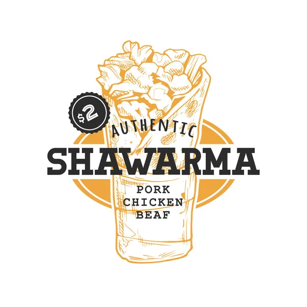 Σουάρμα Ρέτρο Έμπλεμ Πρότυπο Λογότυπο Μαύρο Κείμενο Και Κίτρινο Shawarma — Διανυσματικό Αρχείο