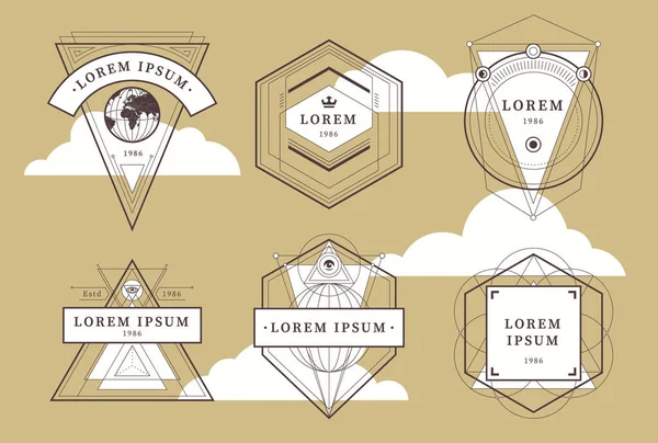 Set Van Vintage Emblemen Met Geometrische Vormen Badges Art Decostijl — Stockvector