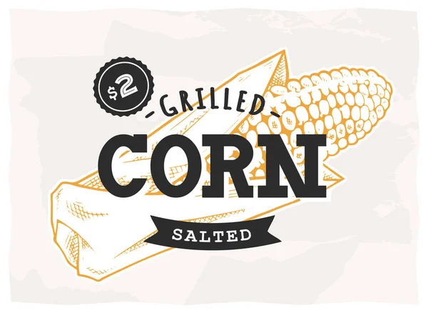 Emblema Retrô Milho Grelhado Modelo Logotipo Com Letras Pretas Esboço —  Vetores de Stock