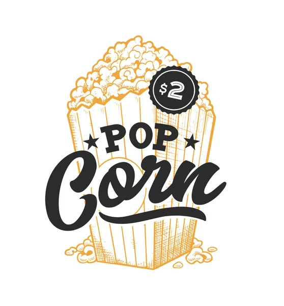 Pop Corn Retro Emblem Modèle Logo Avec Lettres Noires Croquis — Image vectorielle