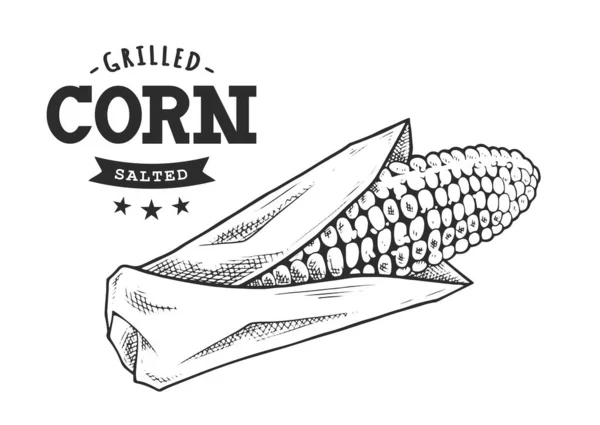 Grillad Corn Retro Emblem Svart Och Vitt Logotypmall Med Svartvita — Stock vektor