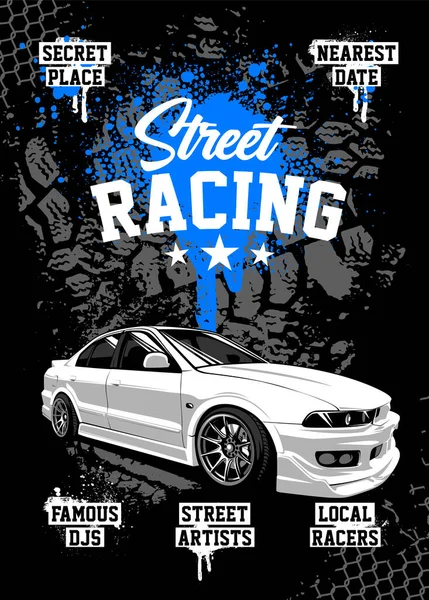 Street Racing Poster Design Template Con Blanco Blanco Viejo Schoool — Vector de stock