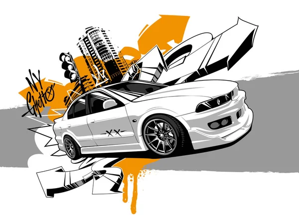 Racing Car Graffiti Art Abstract Vector Illustration Japanese Drift Car — Stock Vector