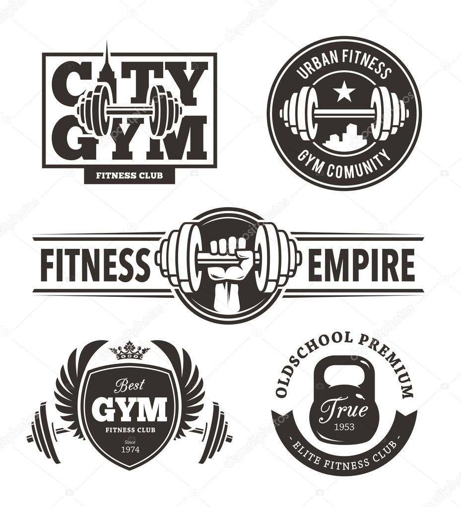 Set of stylish fitness emblems. Gym logo templates. Vector arts.