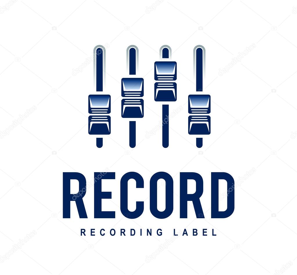 Musical logo design template. Audio mixer sliders. Recording studio. Vector art.