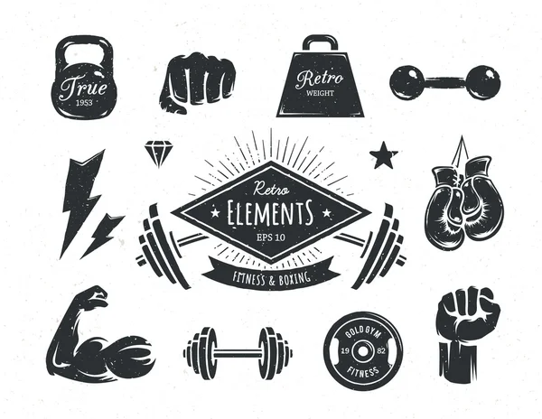 Elementos Retro Fitness — Vector de stock