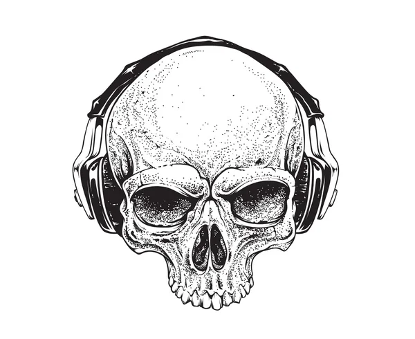 Crânio com fones de ouvido — Vetor de Stock