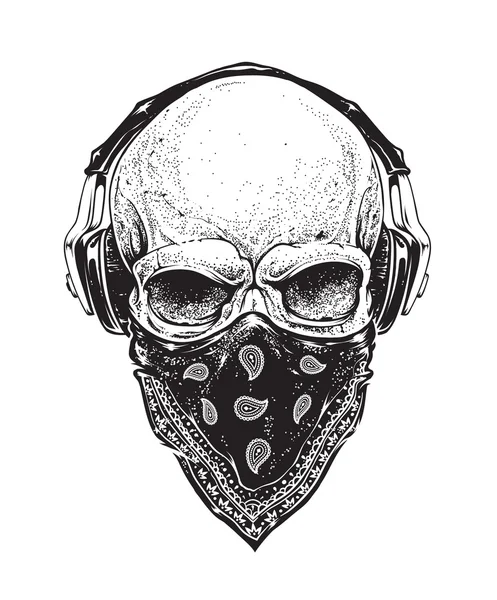 Skull with Headphones — Stock Vector