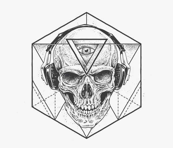 Dotwork Calavera Arte — Vector de stock