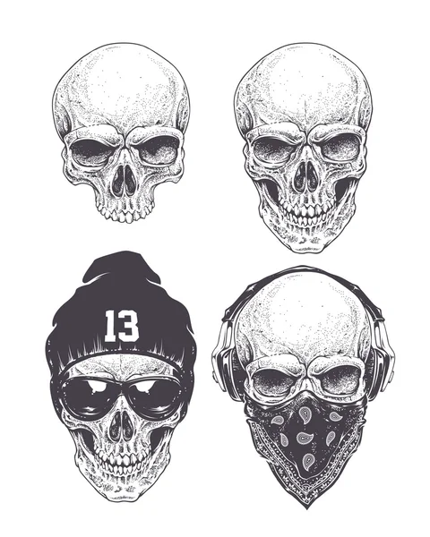 Dotwork Skulls Set — Stock Vector