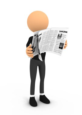 Beyaz arka plan üzerinde gazete okuyan kişi