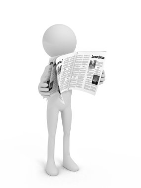 Beyaz arka plan üzerinde gazete okuyan kişi