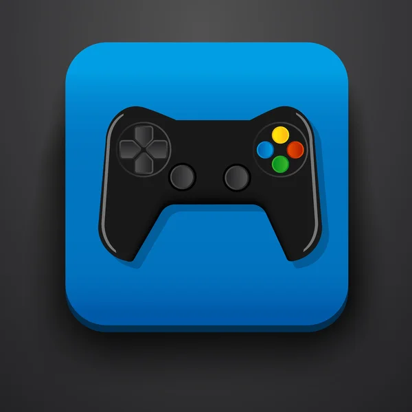 Black gamepad symbol icon on blue — Stock Vector
