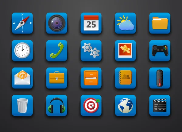 Diverse icone simbolo sul blu — Vettoriale Stock
