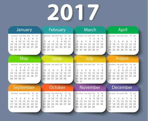 Calendário 2017 modelo de projeto do vetor ano . — Vetor de Stock