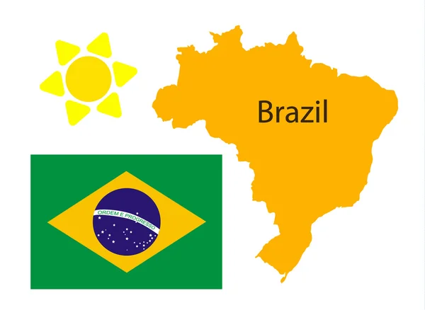 Kaart van Brazilië en vlag over Wit — Stockvector