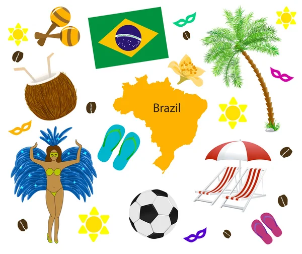 Symbol Brazylia, mapę i flaga nad białym — Wektor stockowy