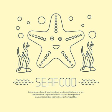 Deniz yıldızı ve deniz yosunu ile deniz ürünleri simgesi