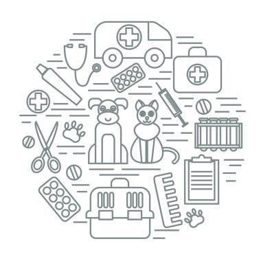 Hayvan hastalıklarıyla ilgili evde beslenen hayvan sağlık kaygı hayvan tıp simgeler izole ayarla