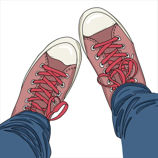 Piernas con jeans en zapatos de goma. Ilustración vectorial. EPS — Archivo Imágenes Vectoriales