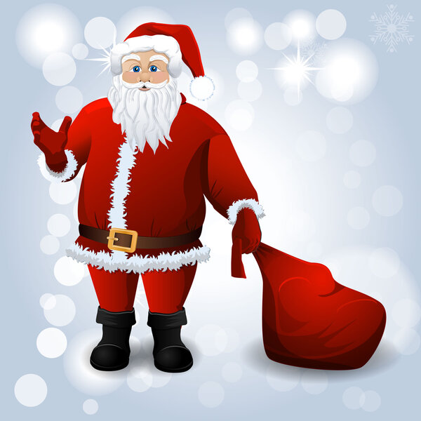 Санта-Клаус с красным мешком на белом
