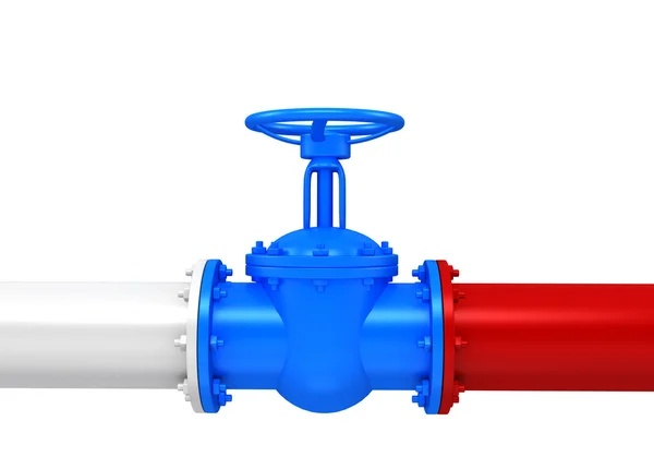 Conexão de válvula de tubos de gás com bandeira russa — Fotografia de Stock
