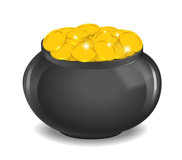 Olla llena de monedas de oro — Vector de stock